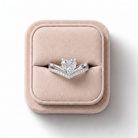 1.15 Ct Heart Solitaire Pavé V-Band Lab Diamond Ring