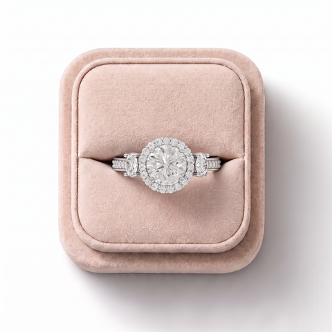 1.48 Ct Round Halo With Side Stone Ring 1.00 Ct Center