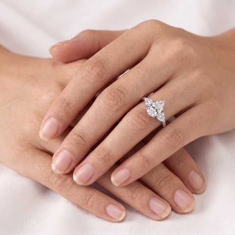 3.18 Ct Pear Three-Stone Pavé Lab Grown Diamond Ring