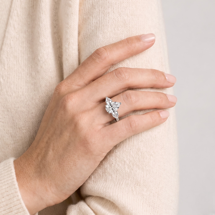 3.18 Ct Pear Three-Stone Pavé Lab Grown Diamond Ring