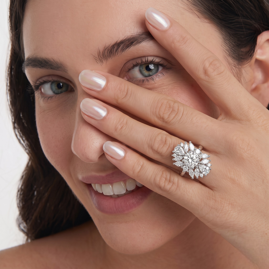 2.45 Ct Floral Lab Diamond Ring 1 CT Centre