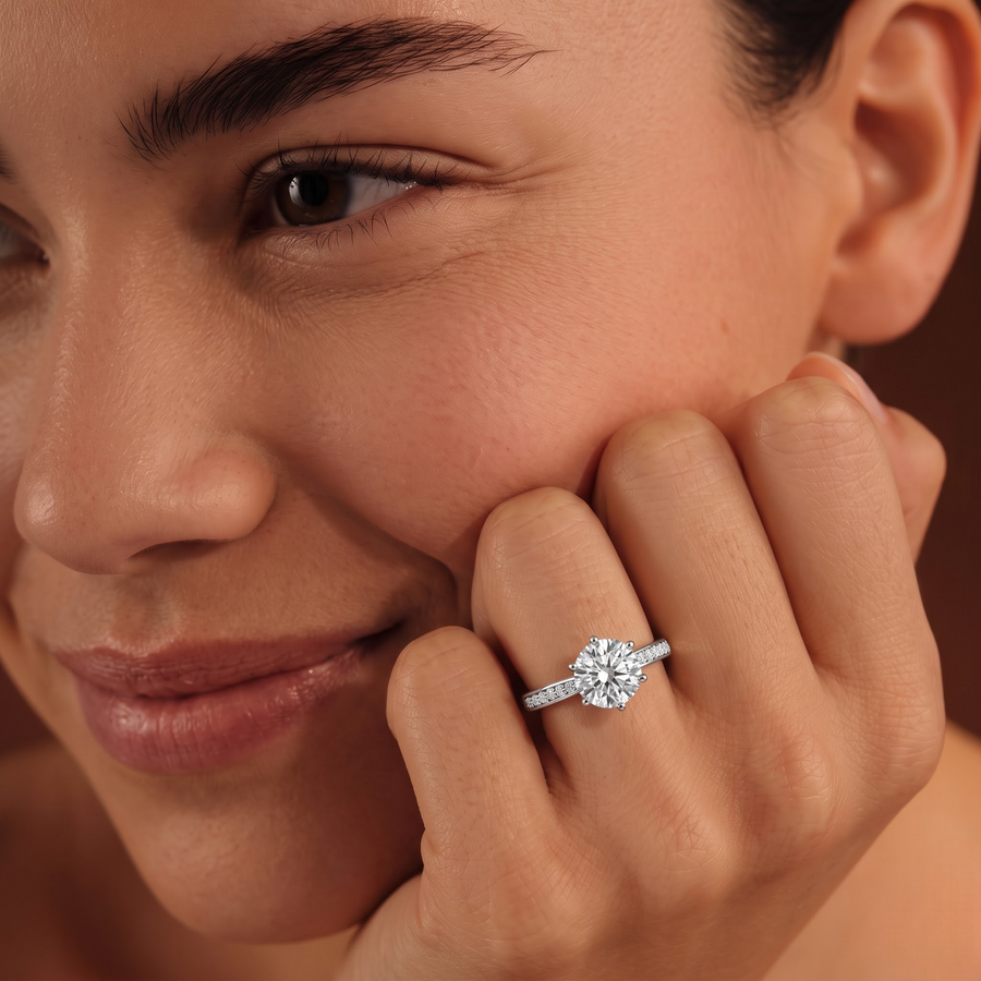 2.14 CT Solitaire Lab-Grown Diamond Ring with Tapered Side Stones