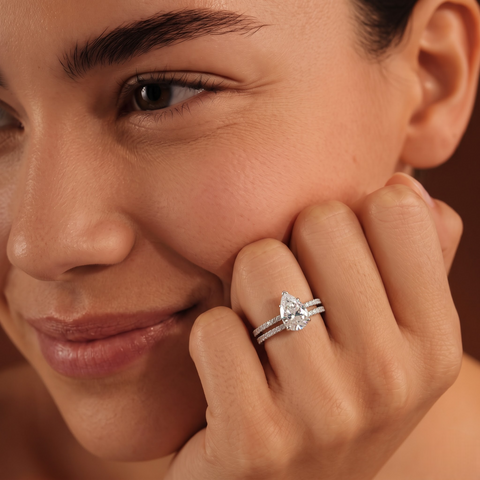 3.38 CT Pear Solitaire Pavé Set Ring