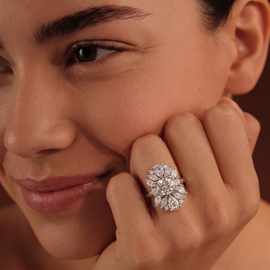 2.45 Ct Floral Lab Diamond Ring 1 CT Centre