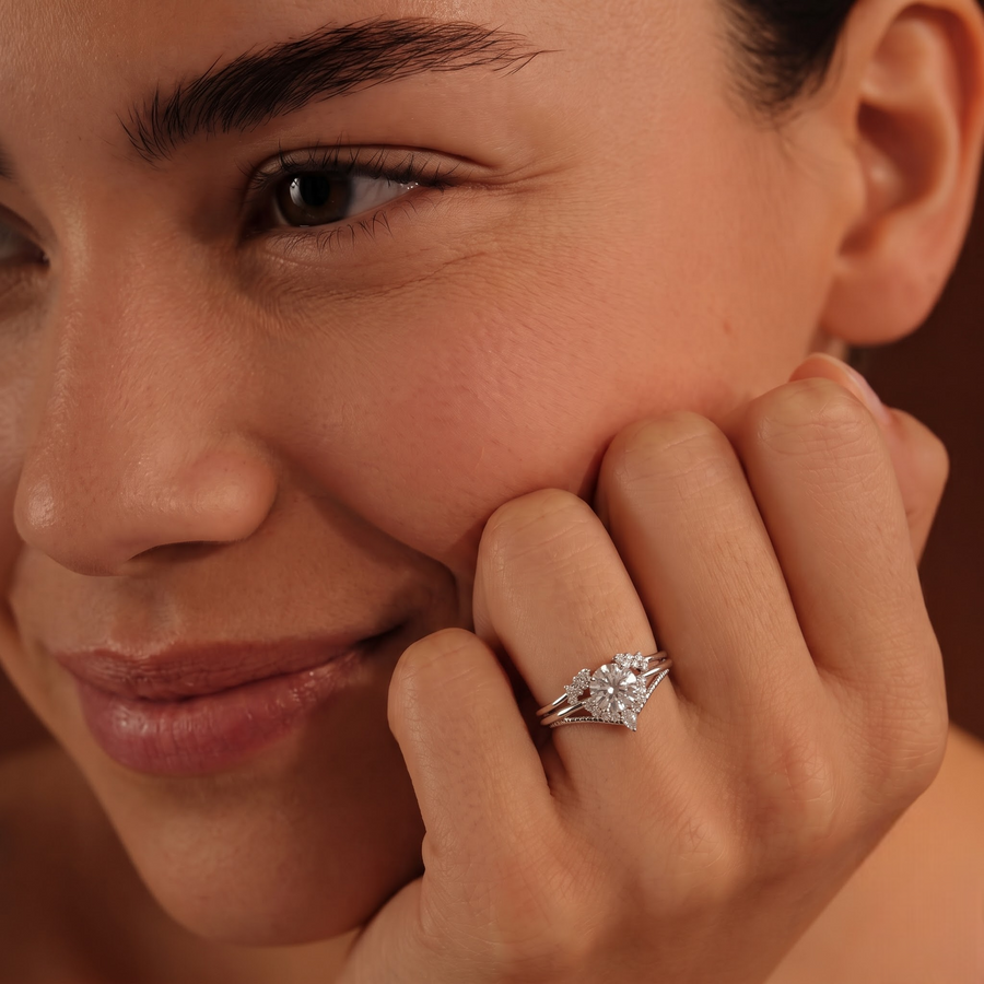 1.16 Ct Round Halo With Side Stone Band Set 1.00 Ct Center