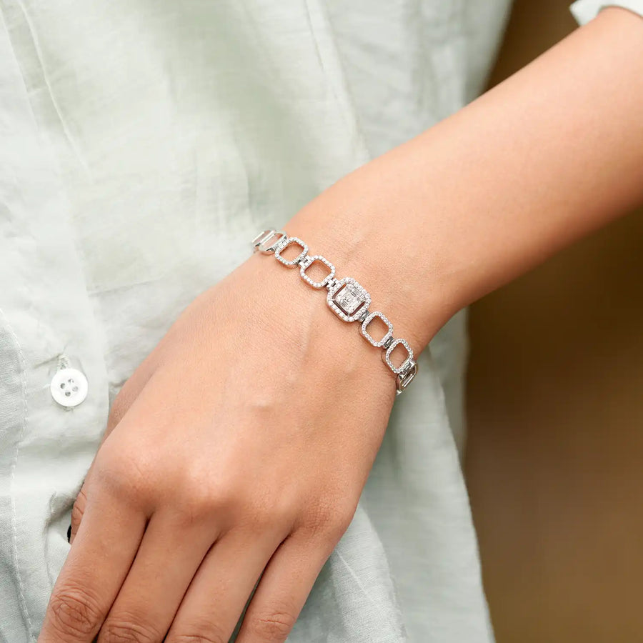 Close-up of bracelet articulation on wrist
