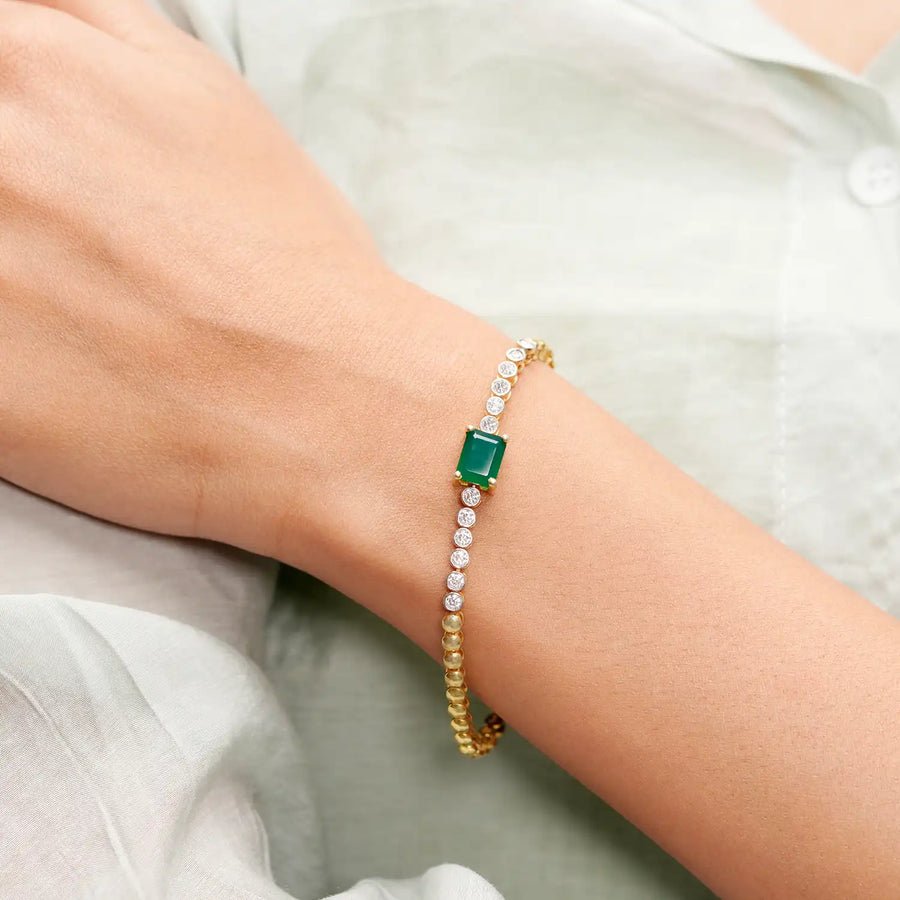 Bracelet worn on model's wrist front angle
