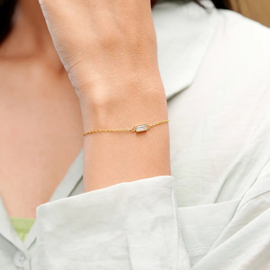 Wrist close-up showing rectangular centerpiece