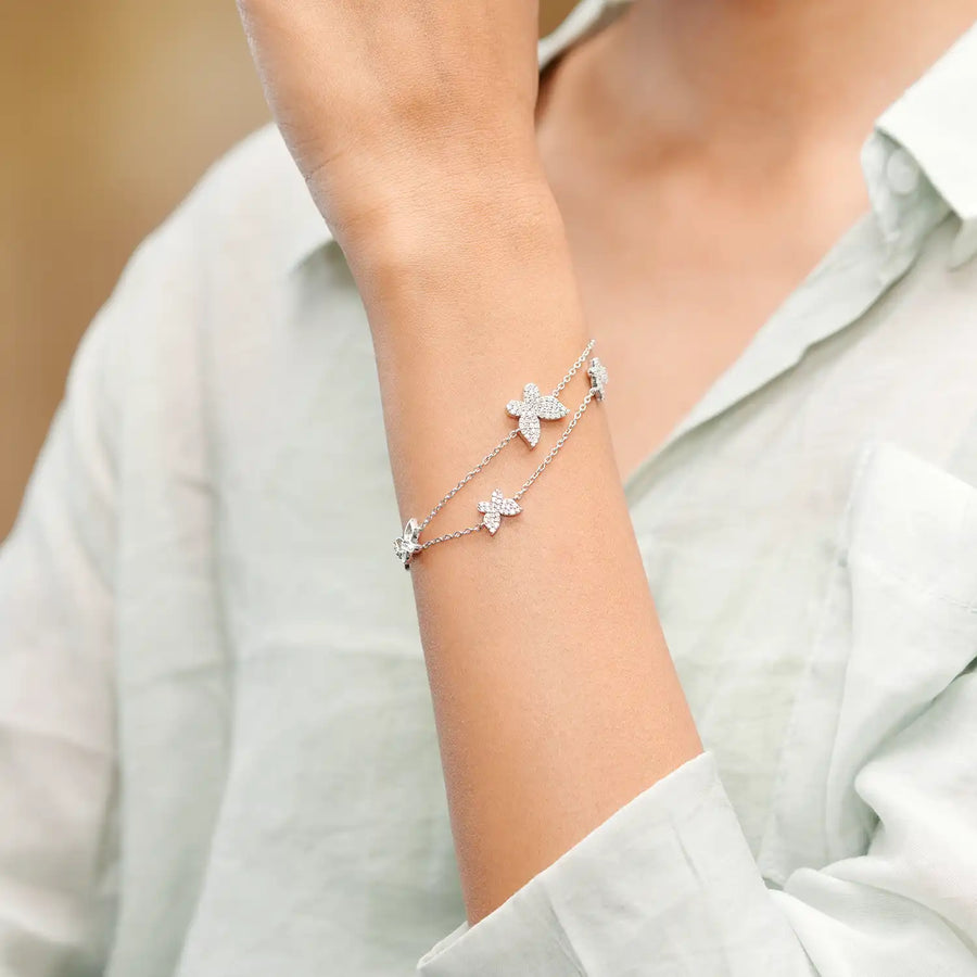 Bracelet on model's wrist front angle