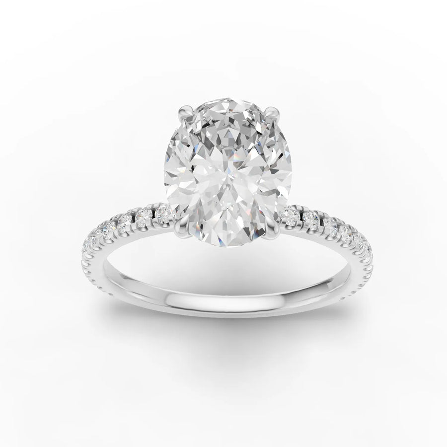 2.23 ct oval hidden halo pavé lab diamond ring with 2.00 ct center stone and accent diamonds