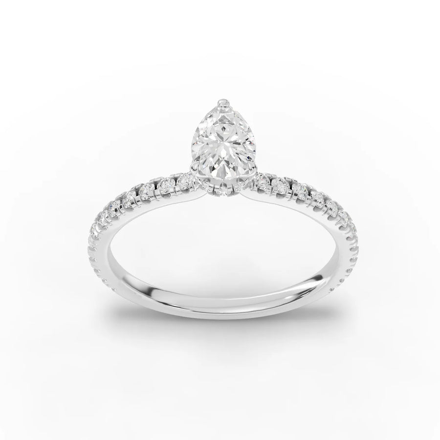 0.72 Ct Pear Hidden Halo Pavé Ring