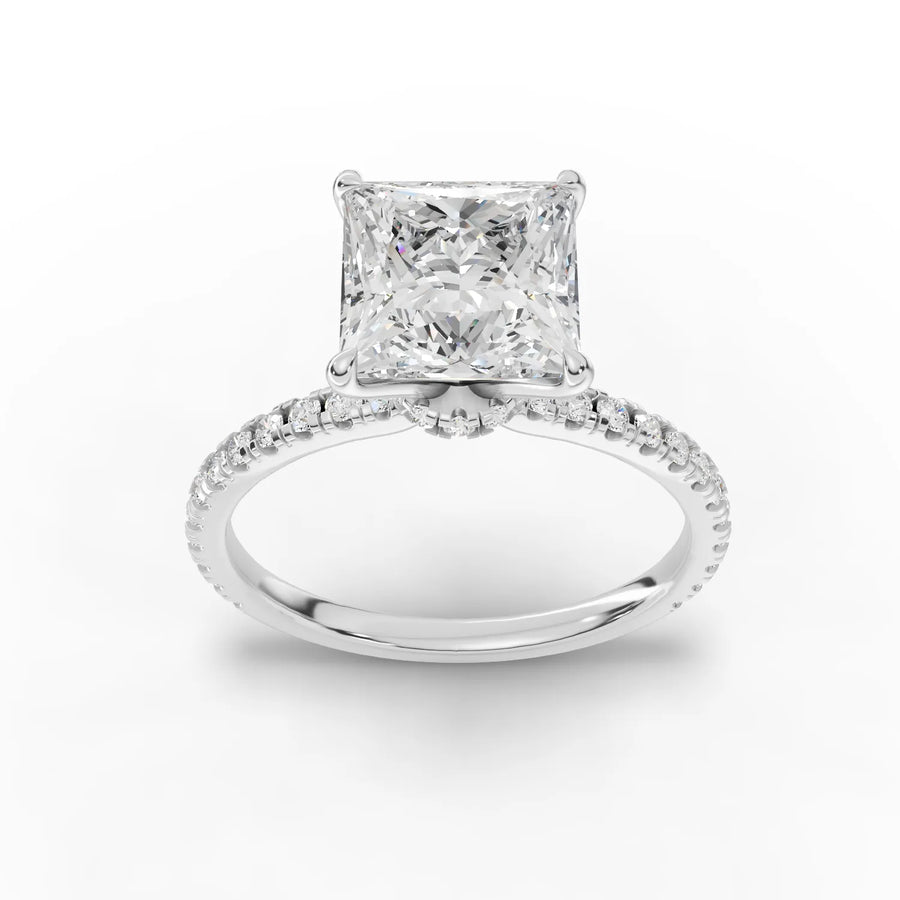 2.23 ct princess hidden halo pavé lab diamond ring with 2.00 ct center stone and accent diamonds