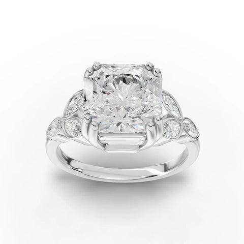 Radiant Cut Lab Diamond Engagement Ring · Cluster Side Stones