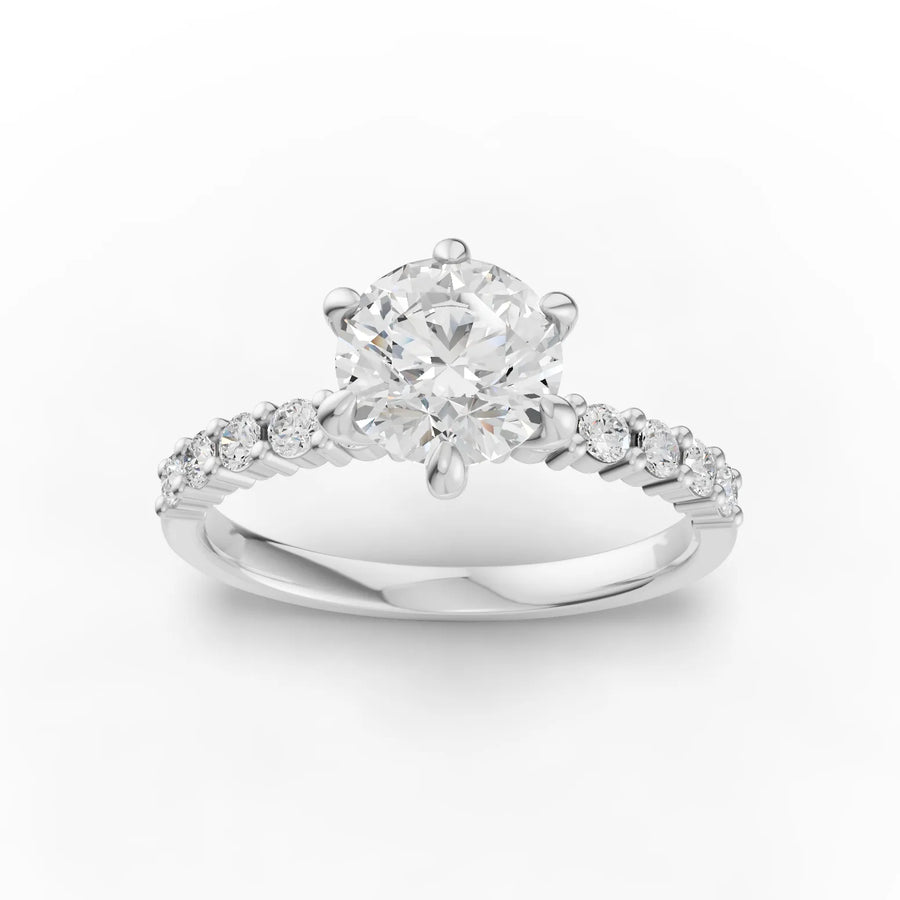 1.29 ct round pavé solitaire lab diamond ring with 1 ct center stone and accent diamond band
