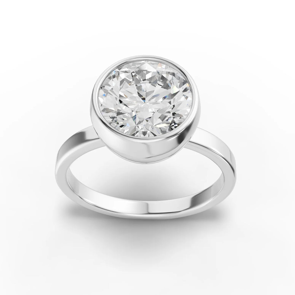 Round Bezel Set Lab Diamond Solitaire Ring · Yellow Gold Engagement Band