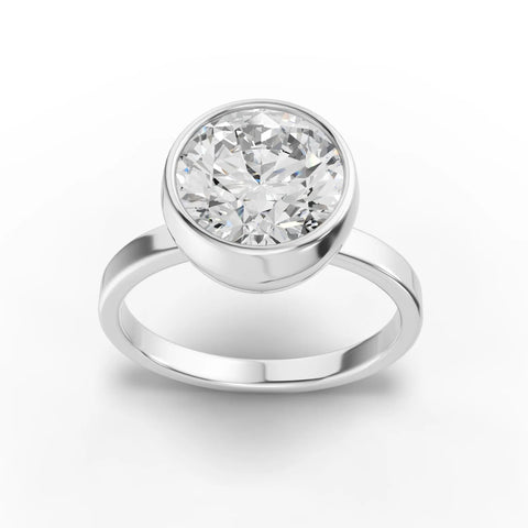 Round Bezel Set Lab Diamond Solitaire Ring · Yellow Gold Engagement Band