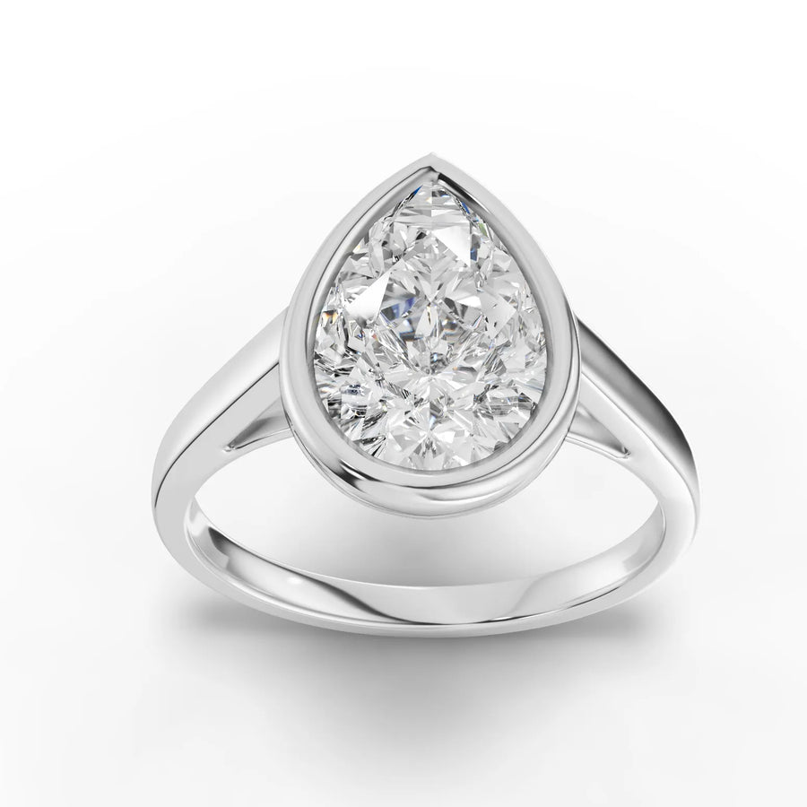 2.50 CT pear bezel lab grown diamond ring with solitaire band and full protective setting
