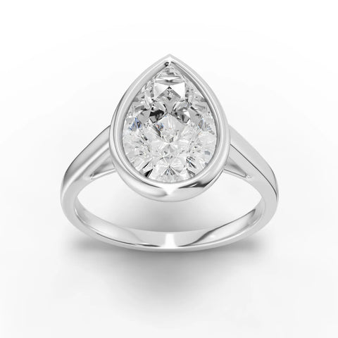 Pear Cut Bezel Set Lab Diamond Solitaire Ring