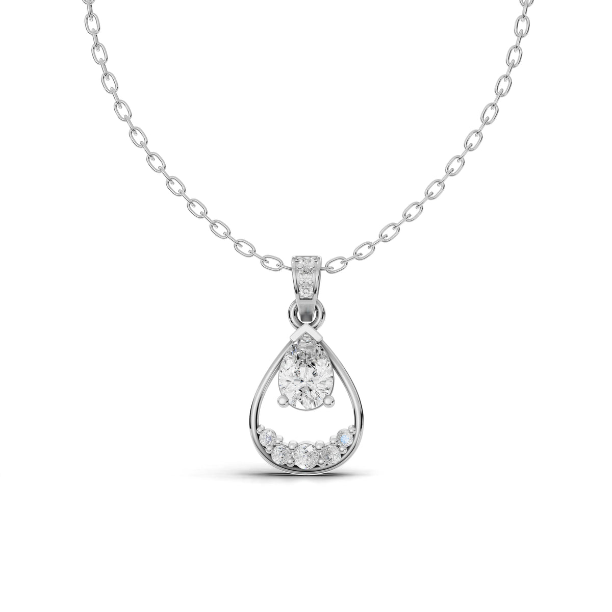 0.62 Ct Pear Lab Diamond Teardrop Halo Pendant 0.50 Ct Center