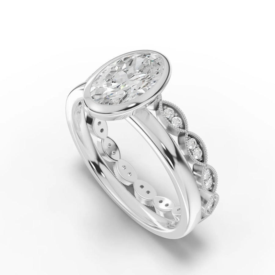 Oval bezel solitaire ring white gold angle