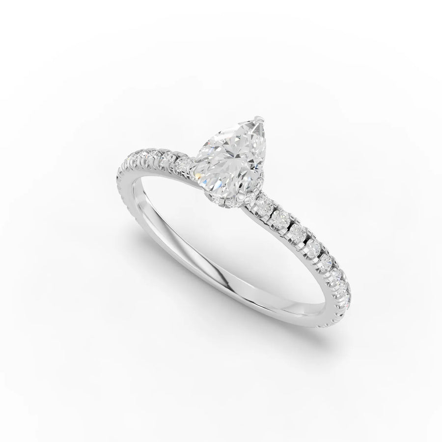 0.72 Ct Pear Hidden Halo Pavé Ring
