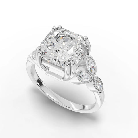 Radiant Cut Lab Diamond Engagement Ring · Cluster Side Stones