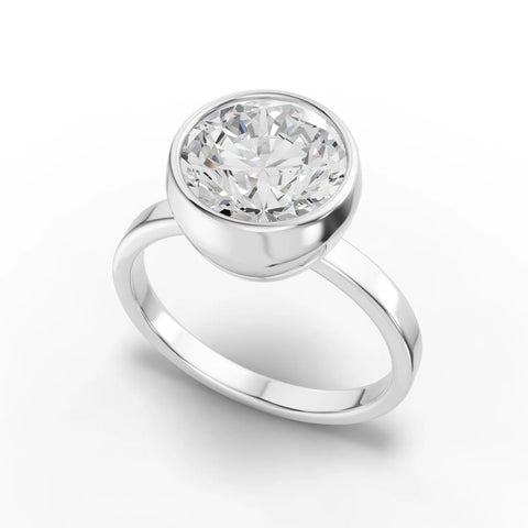 Round Bezel Set Lab Diamond Solitaire Ring · Yellow Gold Engagement Band