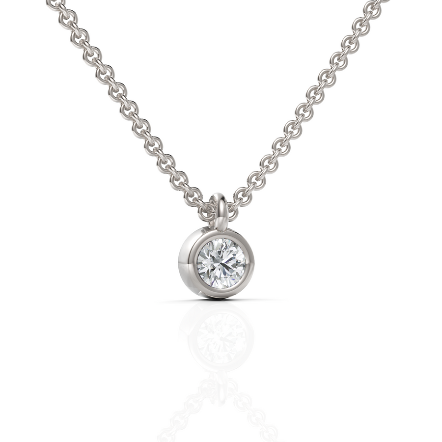 Lab-grown diamond bezel pendant white gold close-up
