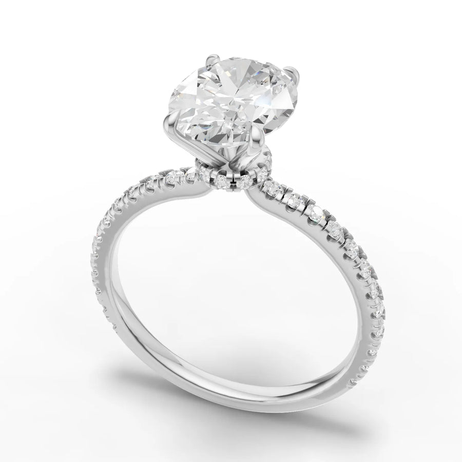 Oval diamond band ring white gold angle