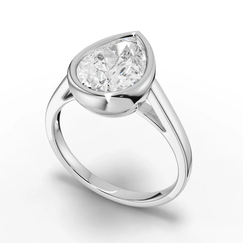 Pear Cut Bezel Set Lab Diamond Solitaire Ring