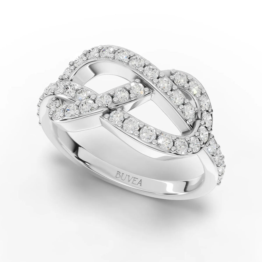 0.53 CT infinity motif lab diamond ring in 18K gold, featuring intertwined curves with round diamonds in micro-prong settings.