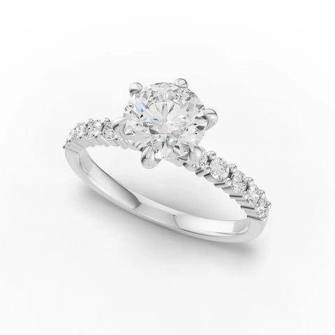 Round Cut Lab Diamond Solitaire Engagement Ring · Diamond Accent Band