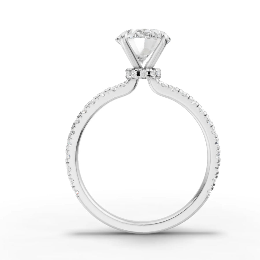 Oval lab-grown ring white gold close-up
