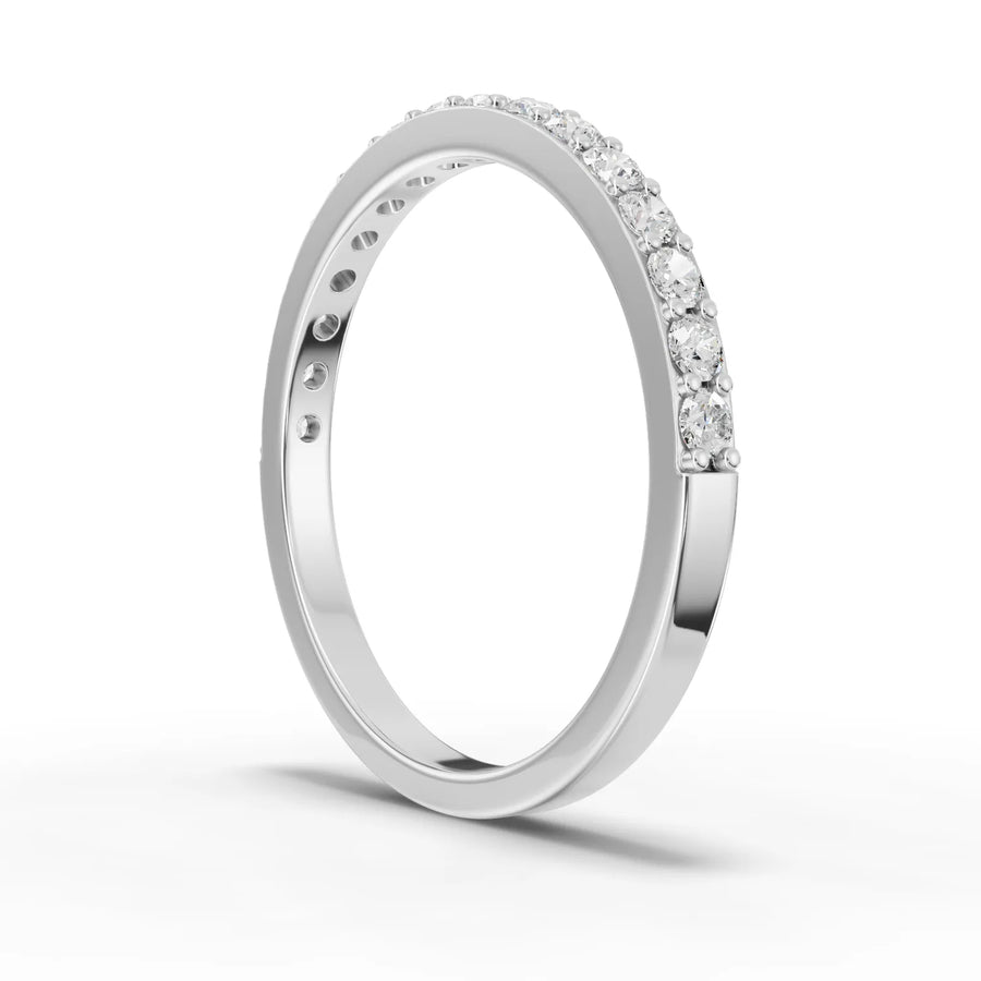 Lab-grown diamond half eternity band white gold close-up