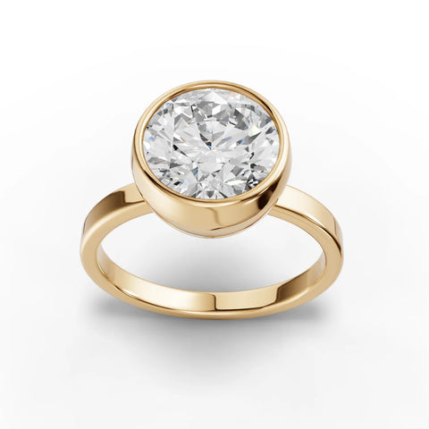 Round Bezel Set Lab Diamond Solitaire Ring · Yellow Gold Engagement Band