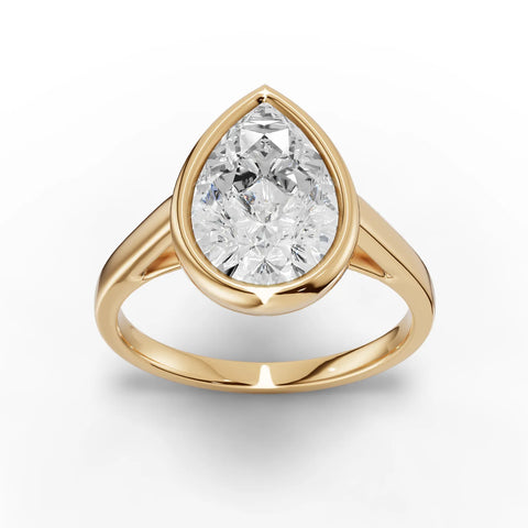 Pear Cut Bezel Set Lab Diamond Solitaire Ring