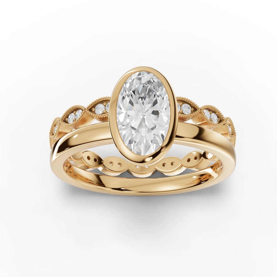 1.22 CT oval lab-grown bezel solitaire ring yellow gold top view