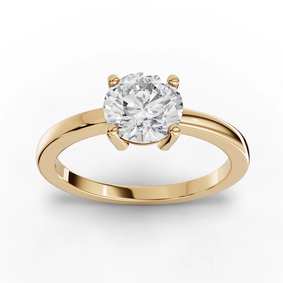 1.00 CT round lab-grown diamond ring yellow gold top view