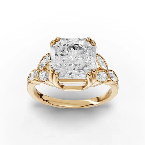 Radiant Cut Lab Diamond Engagement Ring · Cluster Side Stones