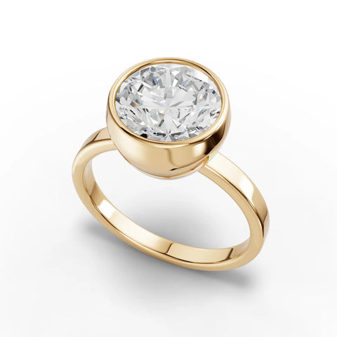 Round Bezel Set Lab Diamond Solitaire Ring · Yellow Gold Engagement Band