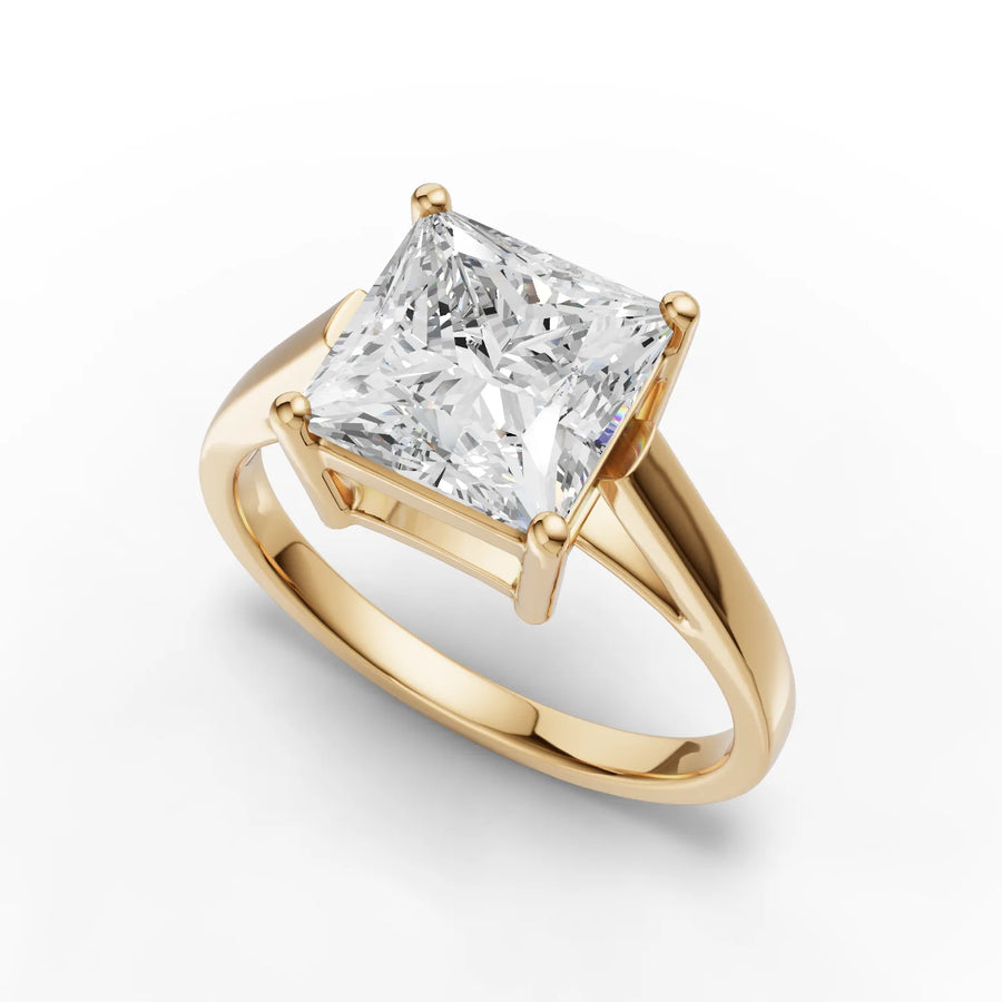 Princess solitaire ring yellow gold angle
