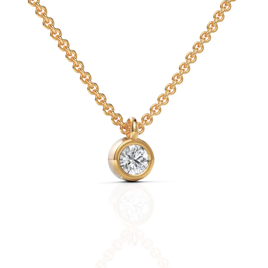 Lab-grown diamond bezel pendant yellow gold close-up