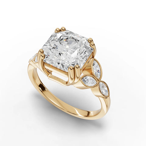 Radiant Cut Lab Diamond Engagement Ring · Cluster Side Stones