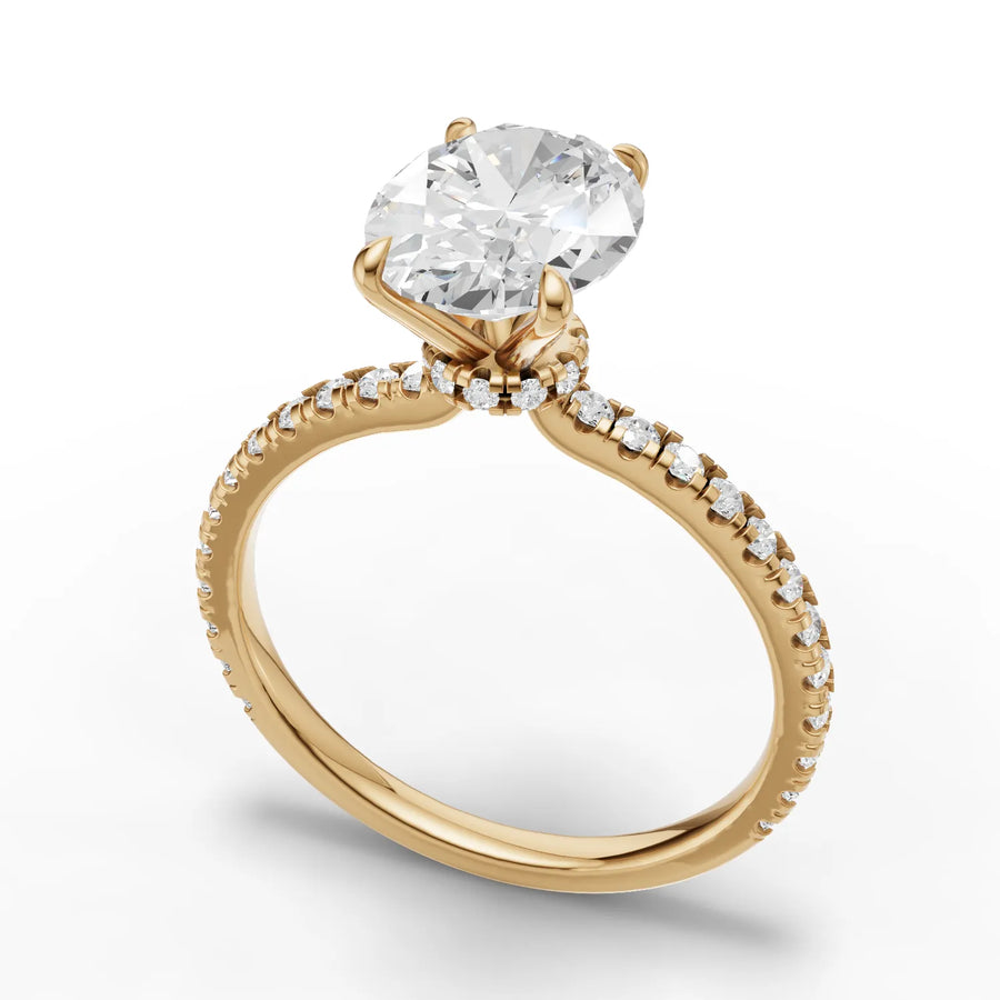 Oval diamond band ring yellow gold angle