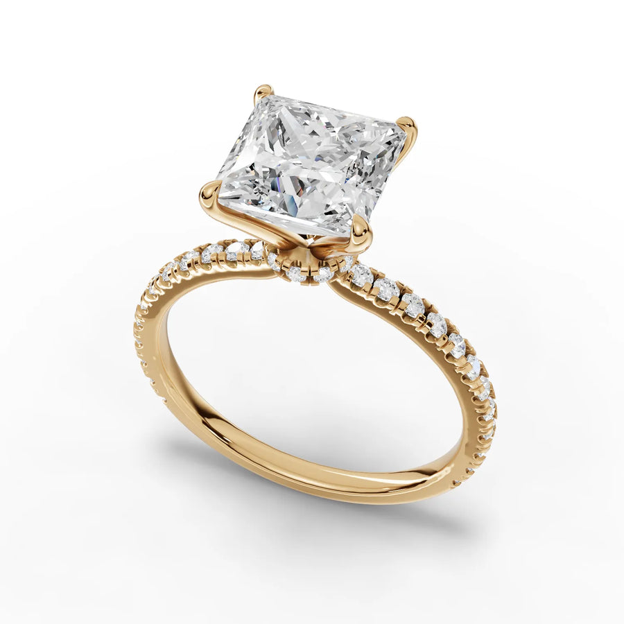 Princess diamond band ring yellow gold angle