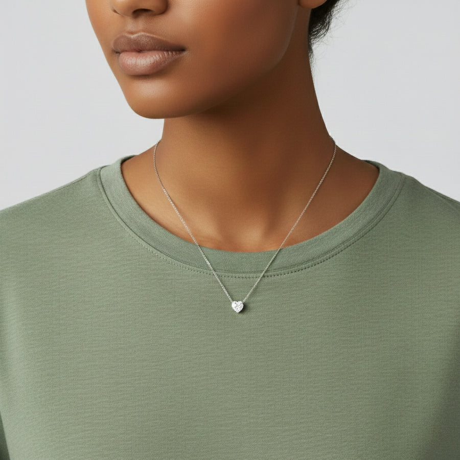 1.09 CT heart lab-grown diamond pendant worn