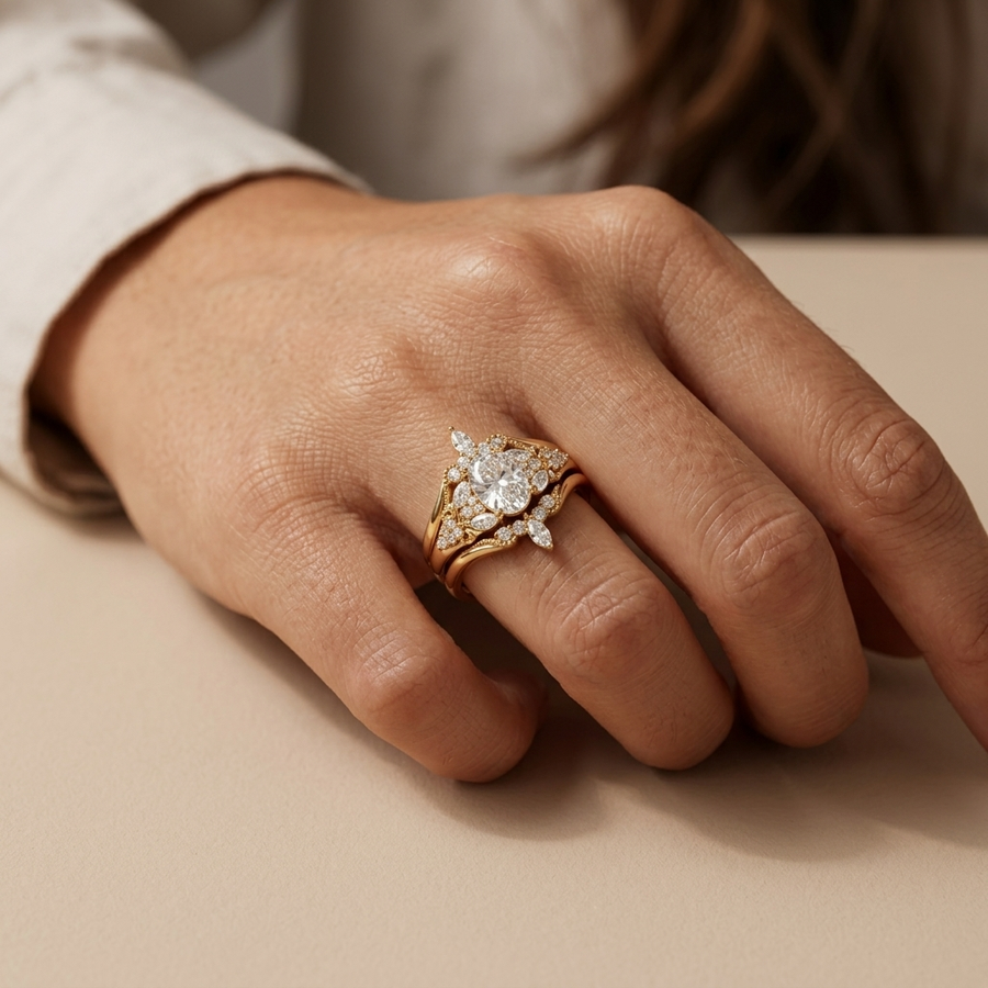 1.04 Ct Oval Halo With Side Stone Band 0.75 Ct Center