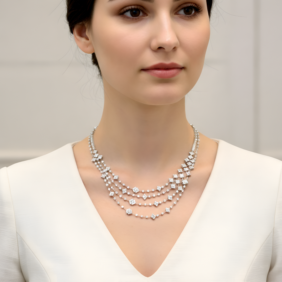 Lab-Grown Diamond Multi-Row Geometric Necklace