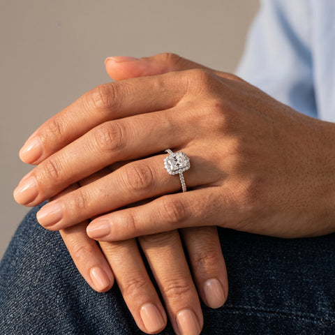 1.35 Ct Radiant Halo Lab Diamond Pavé Ring