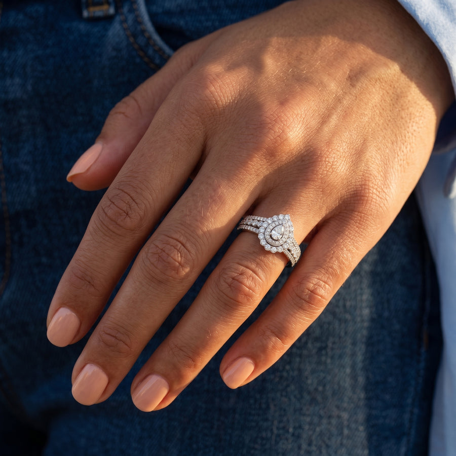 1.04 Ct Pear Double Halo Pavé Set Lab Diamond Ring